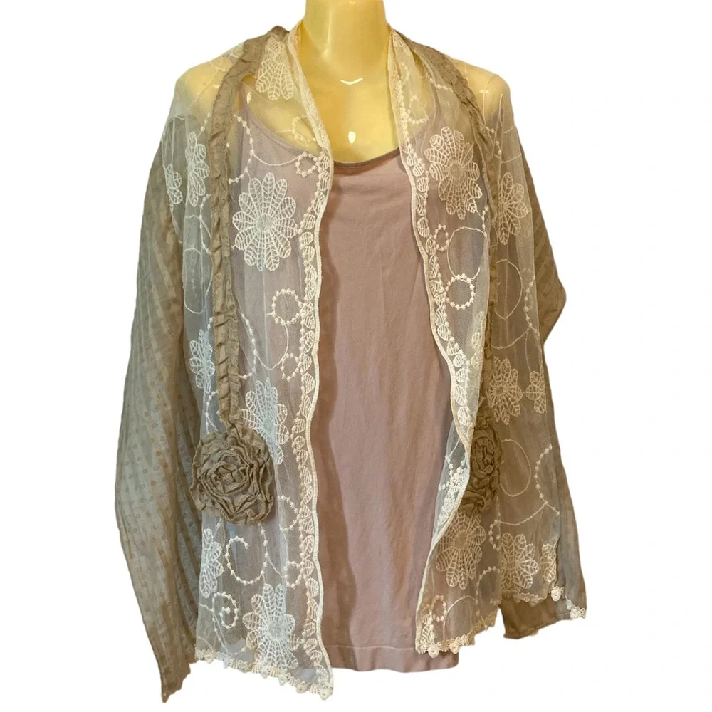 Accessory Street Romantic Lace Scarf Flower Appliqués Feminine Boho Cottagecore